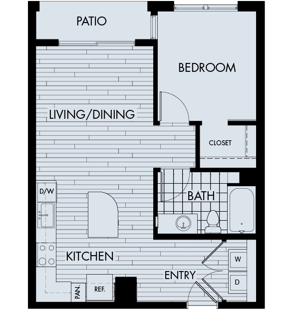 Floor plan for 1 bed, 1 bath, 719 sqft